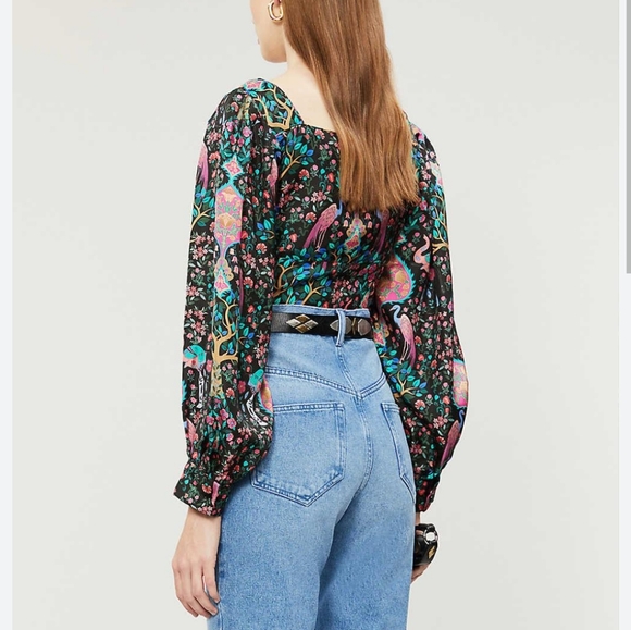 Sandro Ivea Silk Floral Elephant Bird Print Top Blouse - Picture 10 of 10